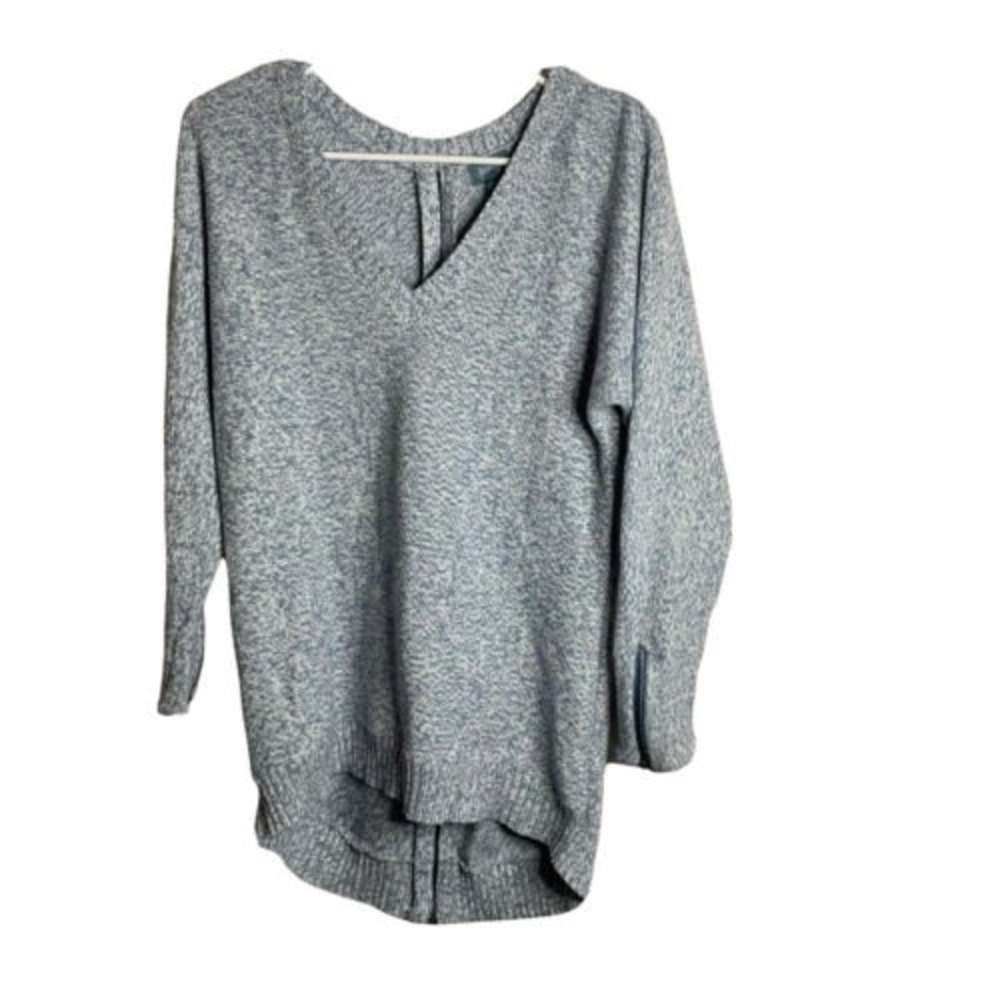 Neely Sweater V-Neck Back Zipper Knit Womens XS Heathered Blue
